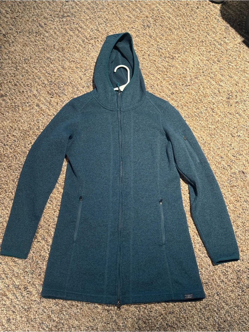L.L. Bean Teal Hooded Full-Zip Long Fleece Jacket, Covers Your Booty! Comfy!!!